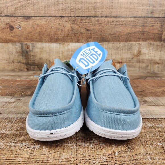 Hey Dude Wally Washed Canvas Women's Sz 9 Blue Slip On Comfort Casual Flat Shoes - Picture 2 of 10